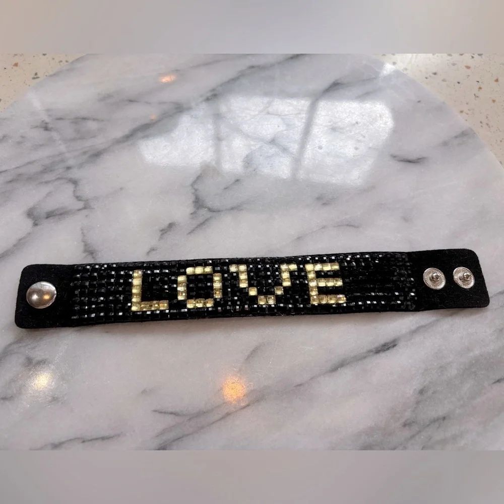 Crystal Beaded Cuff Bracelet with 'LOVE' Design‎